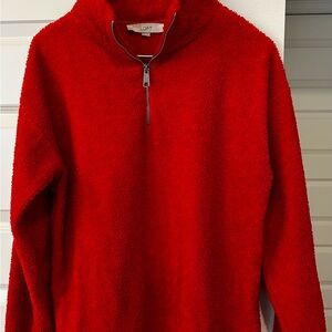 LOFT  Half Zip Red Sherpa Top